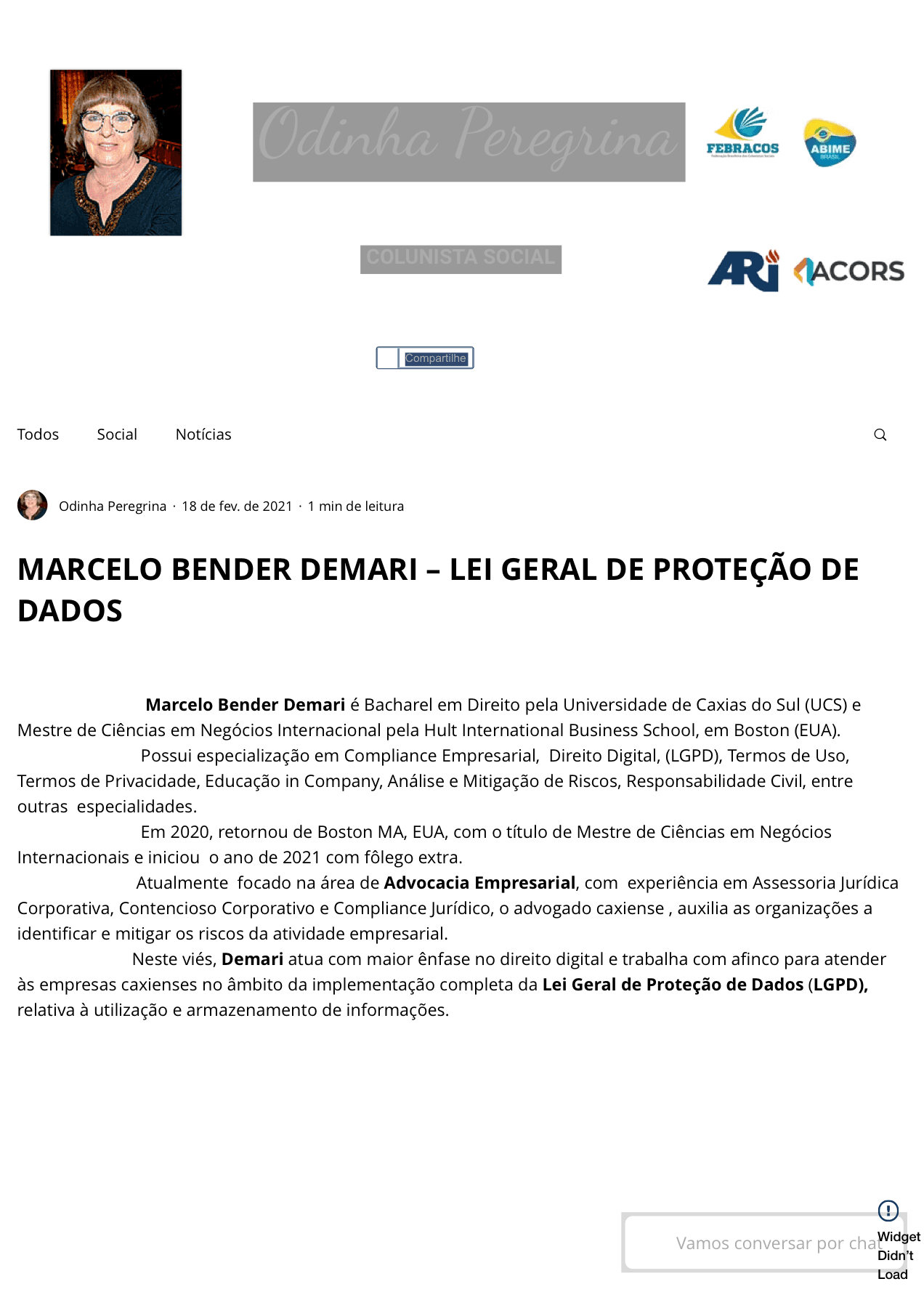 Registro da publicação Marcelo Bender Demari — Lei Geral de Proteção de Dados.