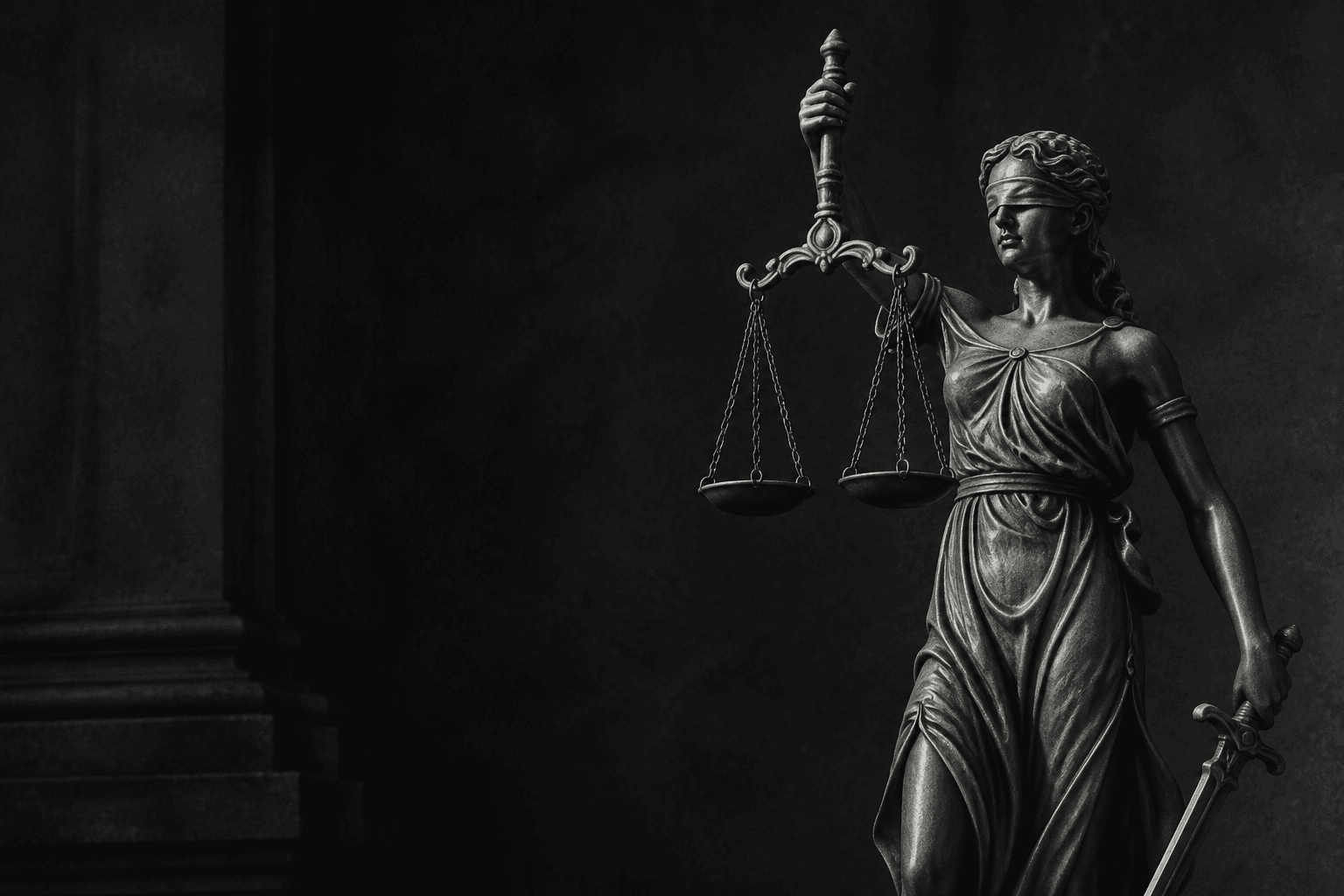 Representação da Justiça com balança e espada
